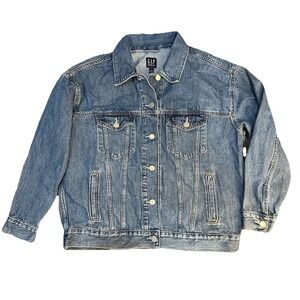 GAP Jean Jacket WOMEN'S Small CLASSIC‎ DENIM TRUCKER COTTON STRETCH medium Wash